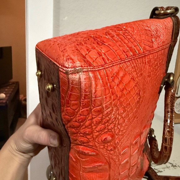 Brahmin Mini Arno satchel in orange croc-embossed leather - Picture 8 of 14